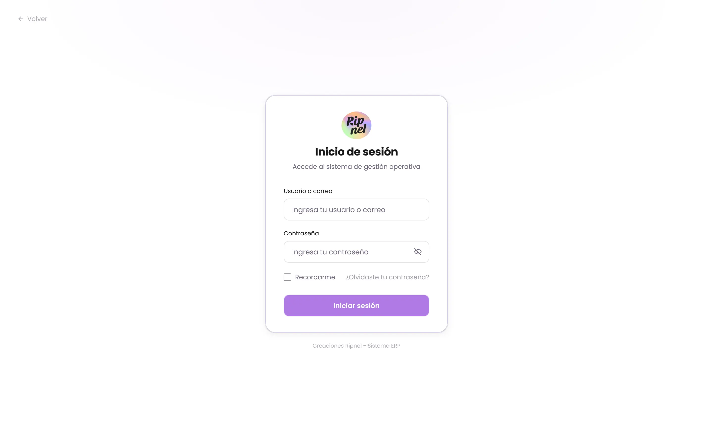 Pantalla de acceso al sistema RIPNEL Platform.
