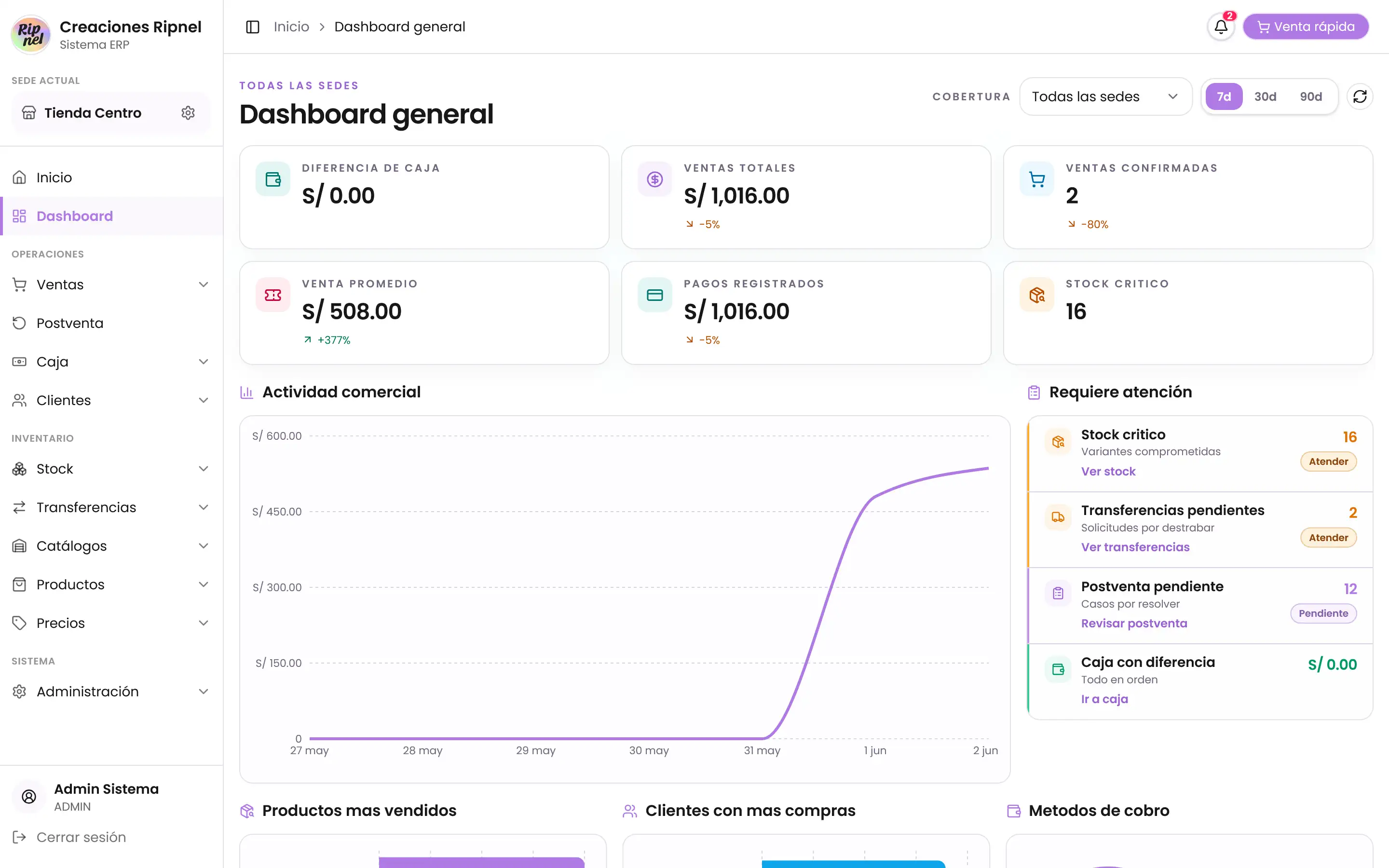 Vista principal del dashboard de RIPNEL Platform.