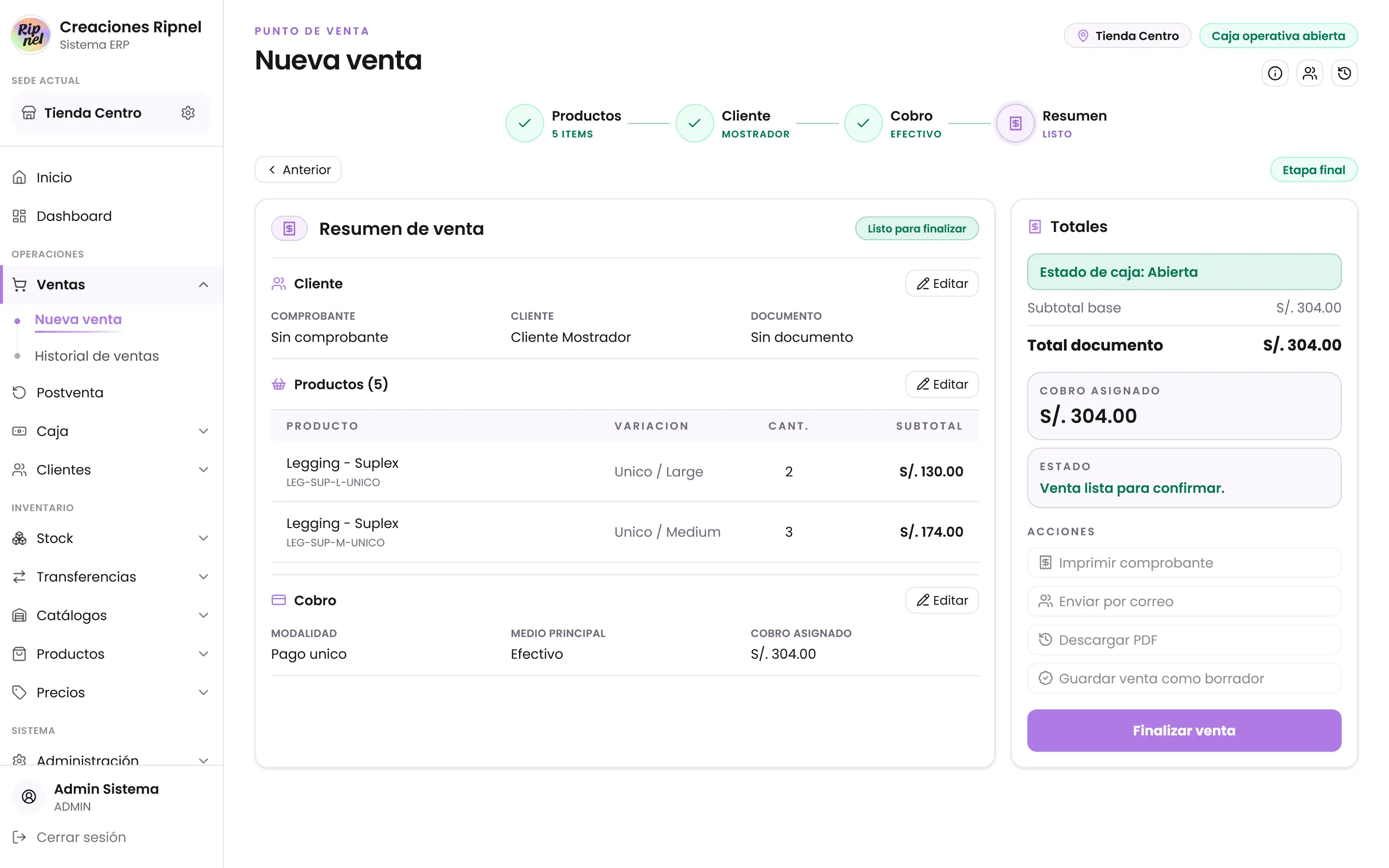 Flujo de ventas dentro de RIPNEL Platform.