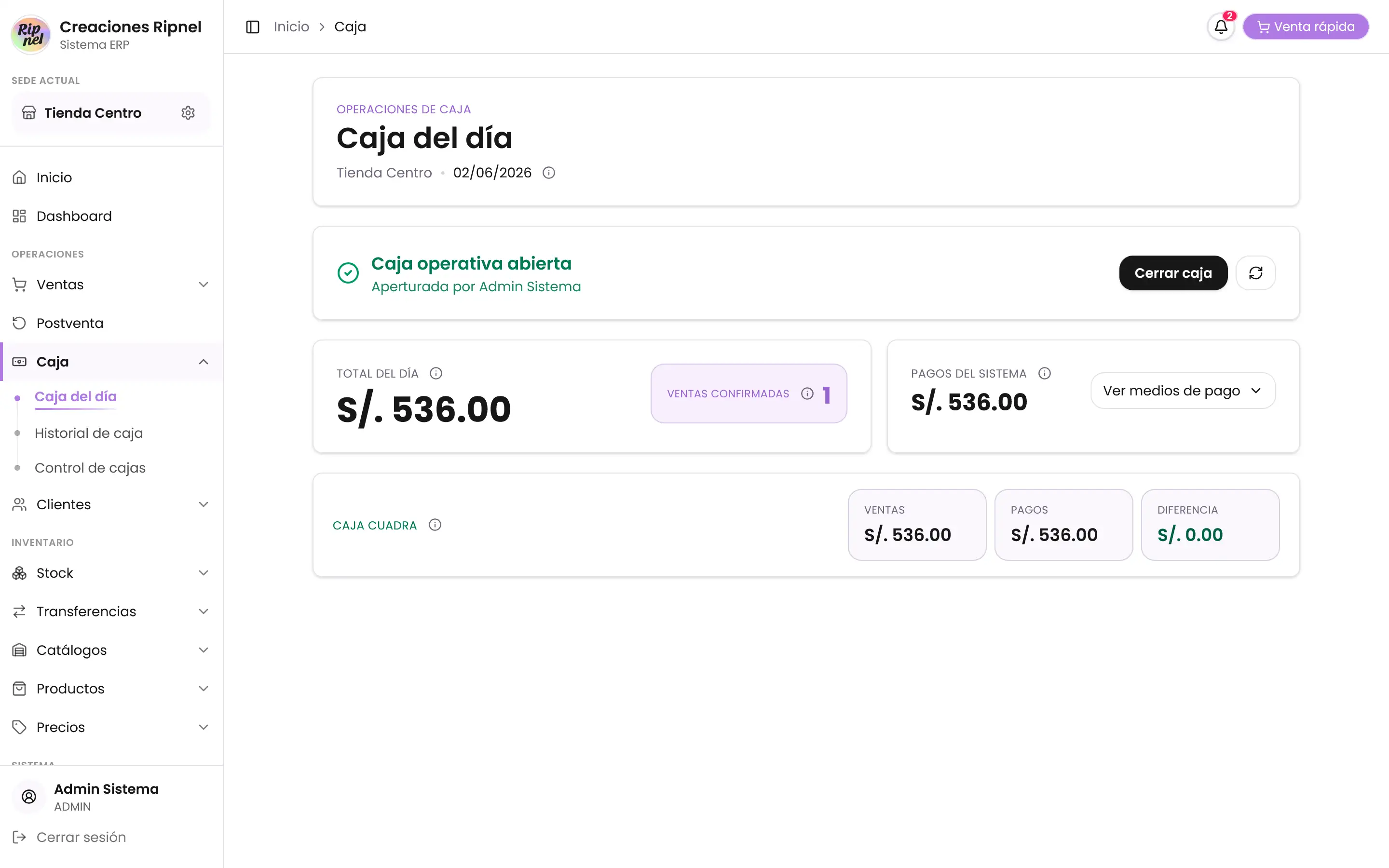 Módulo de caja de RIPNEL Platform.